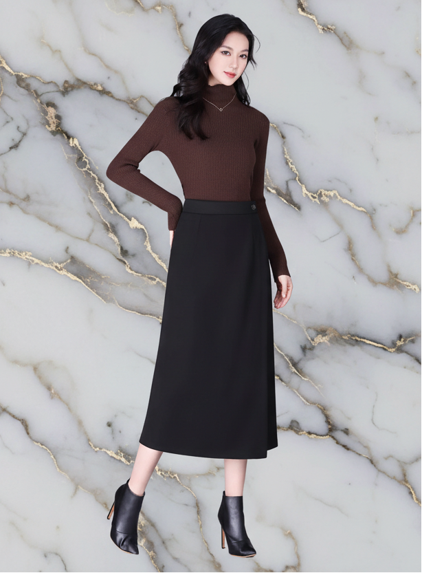 Jupe Droite Fendue en Laine Élégante Automne-Hiver | MDN Store