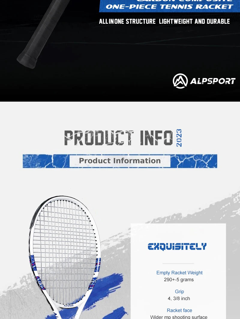 Raquette de Tennis Professionnelle ALPSPORT T800 — Fibre de Carbone 100%, Ultra-Légère 280g, Sangle Antidérapante | MDN Store 25