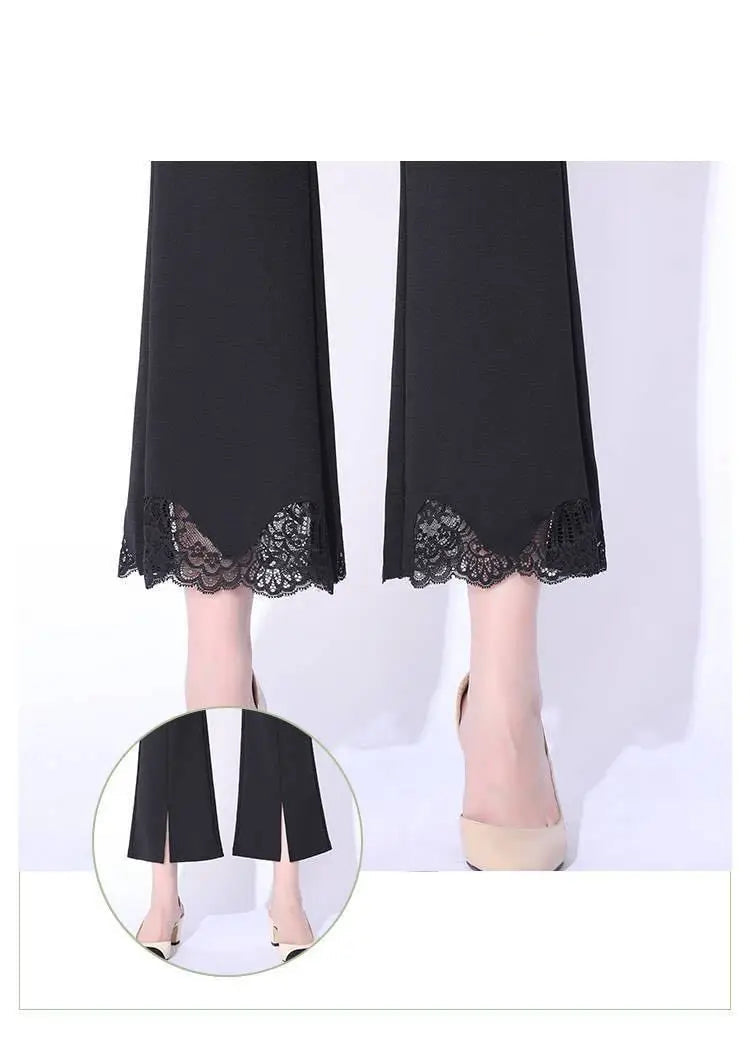 Pantalon Évasé Taille Haute Noir Dentelle Femme Élégant | MDN Store