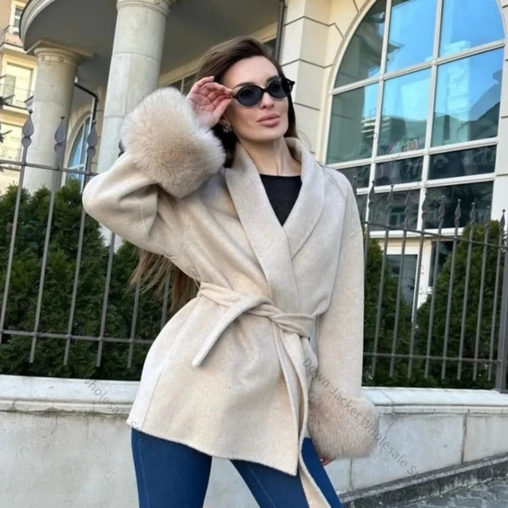 Manteau Long Laine Fourrure Renard Femme | MDN Store 25
