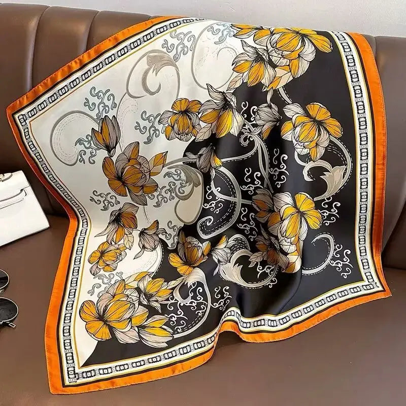 Foulard Carré Soie Satin Floral Violet 70cm Femme | MDN Store