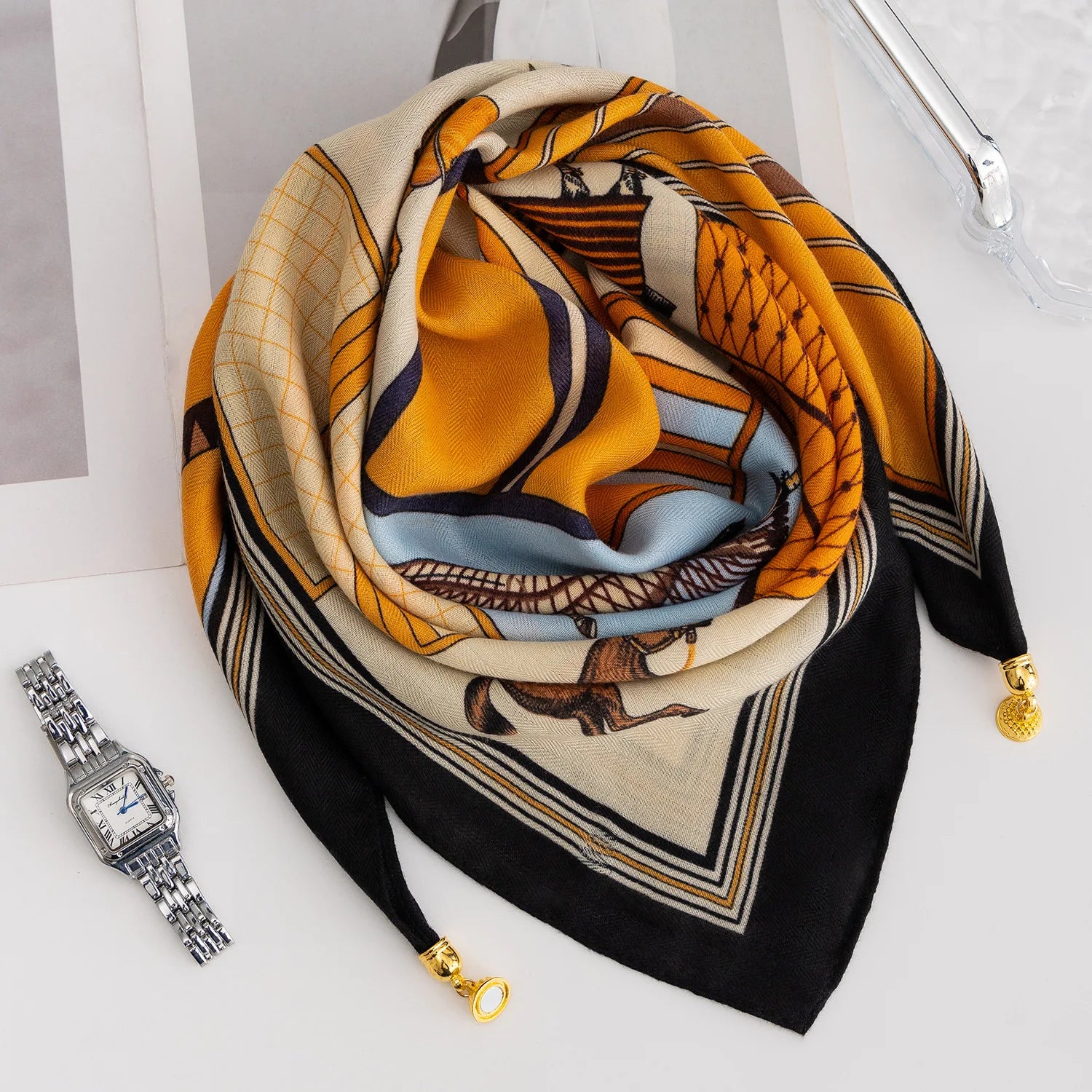 Foulard Soie Boucle Magnétique Rayé Femme | MDN Store
