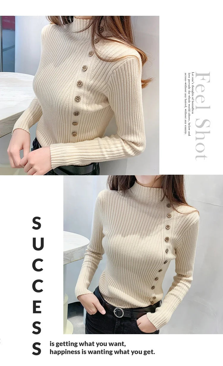 Pull Col Polo Femme Boutons Noir Slim Fit | MDN