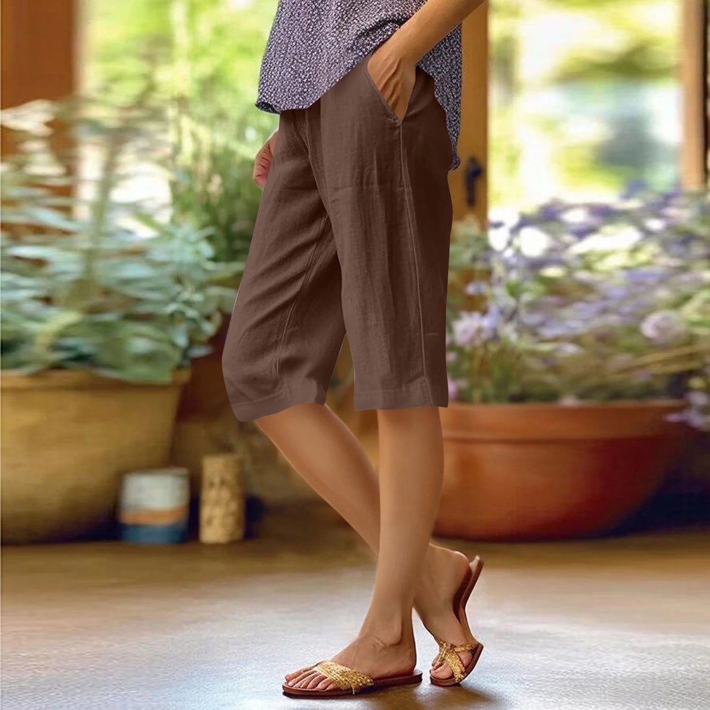 Short Femme Coton Lin Taille Moyenne Large | MDN