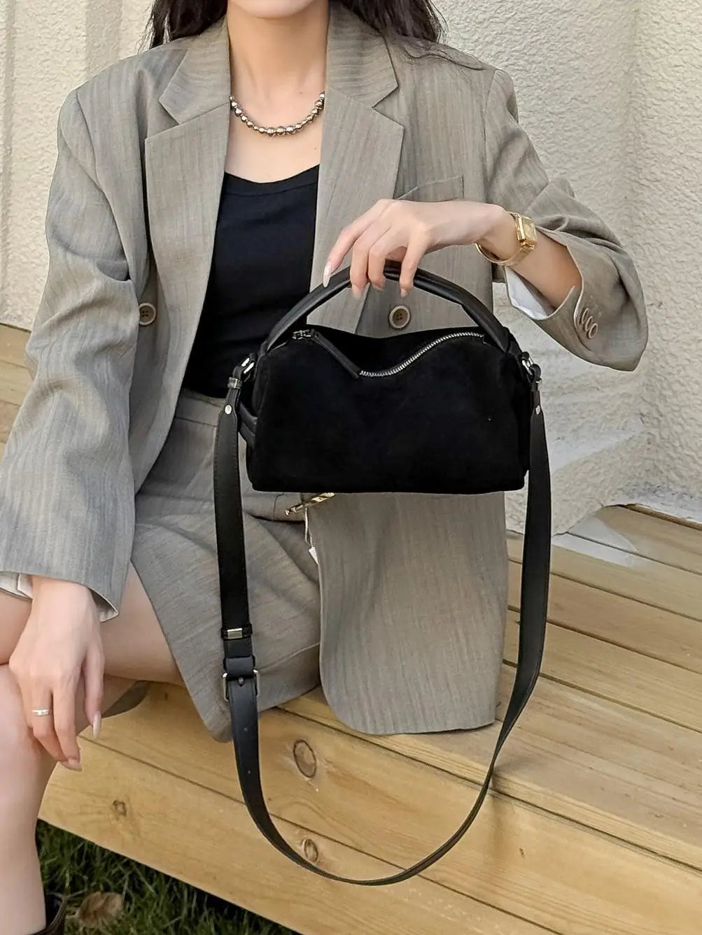 Sac Bandoulière Cylindrique Femme Cuir Véritable MDN - Luxe Designer