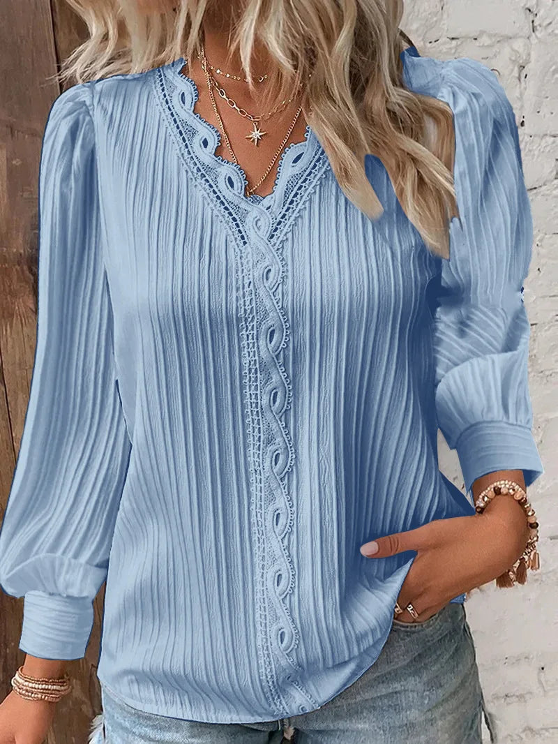 Élégant Été Hollow Dentelle Patchwork Femme Chemise Chic Blouse Col | MDN Store