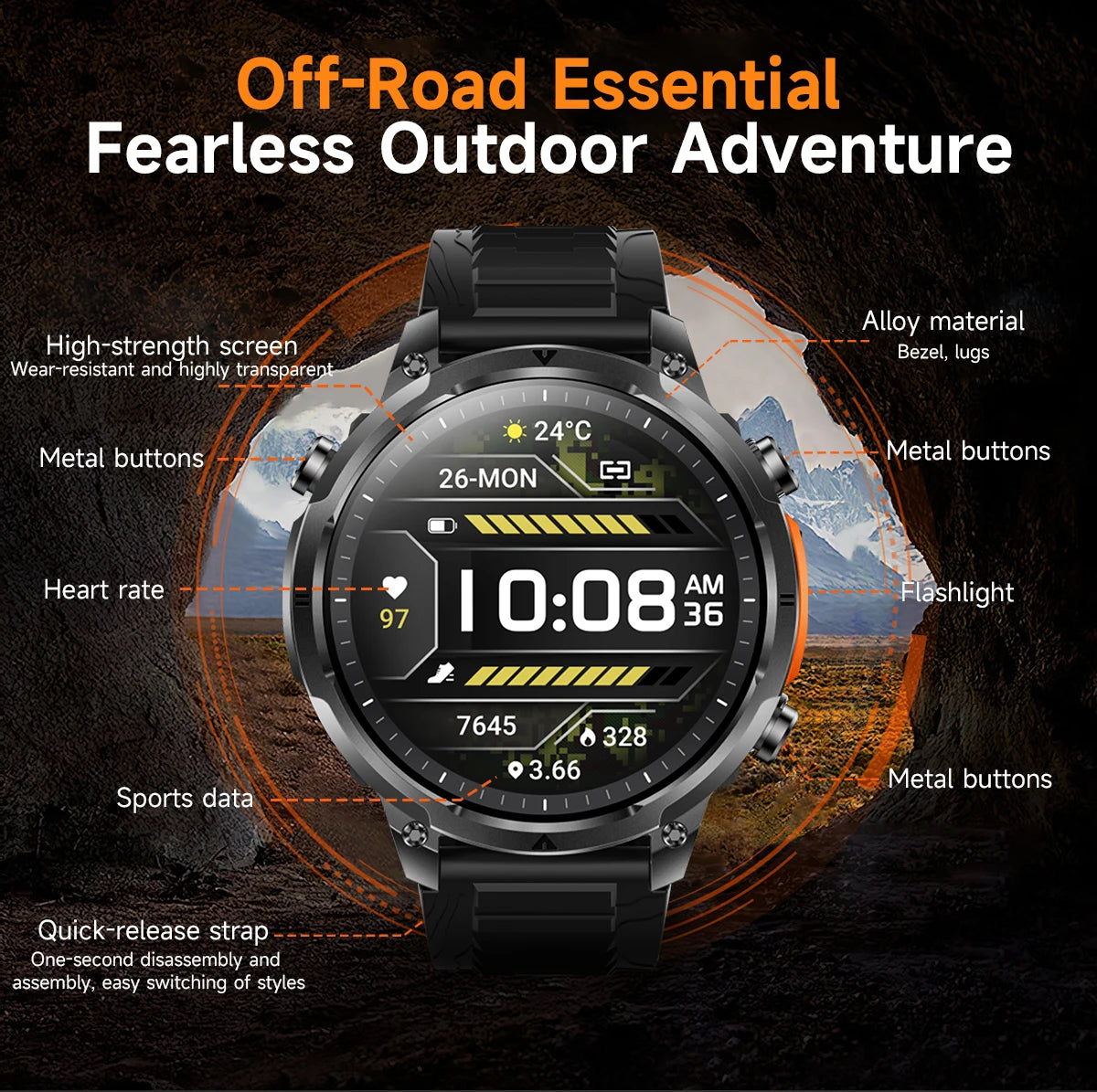 Montre GPS Militaire 1.7" 720mAh Lampe LED IP68 | MDN