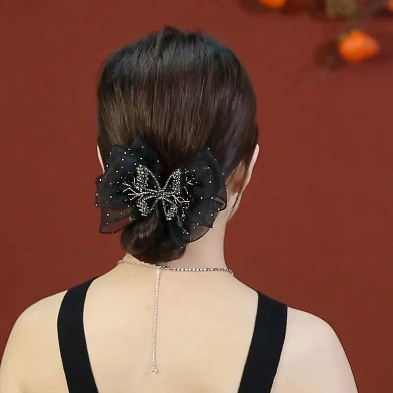 Chouchou Nœud Strass Luxe - Barrette Clip Cheveux Femme Fille Élégant | MDN