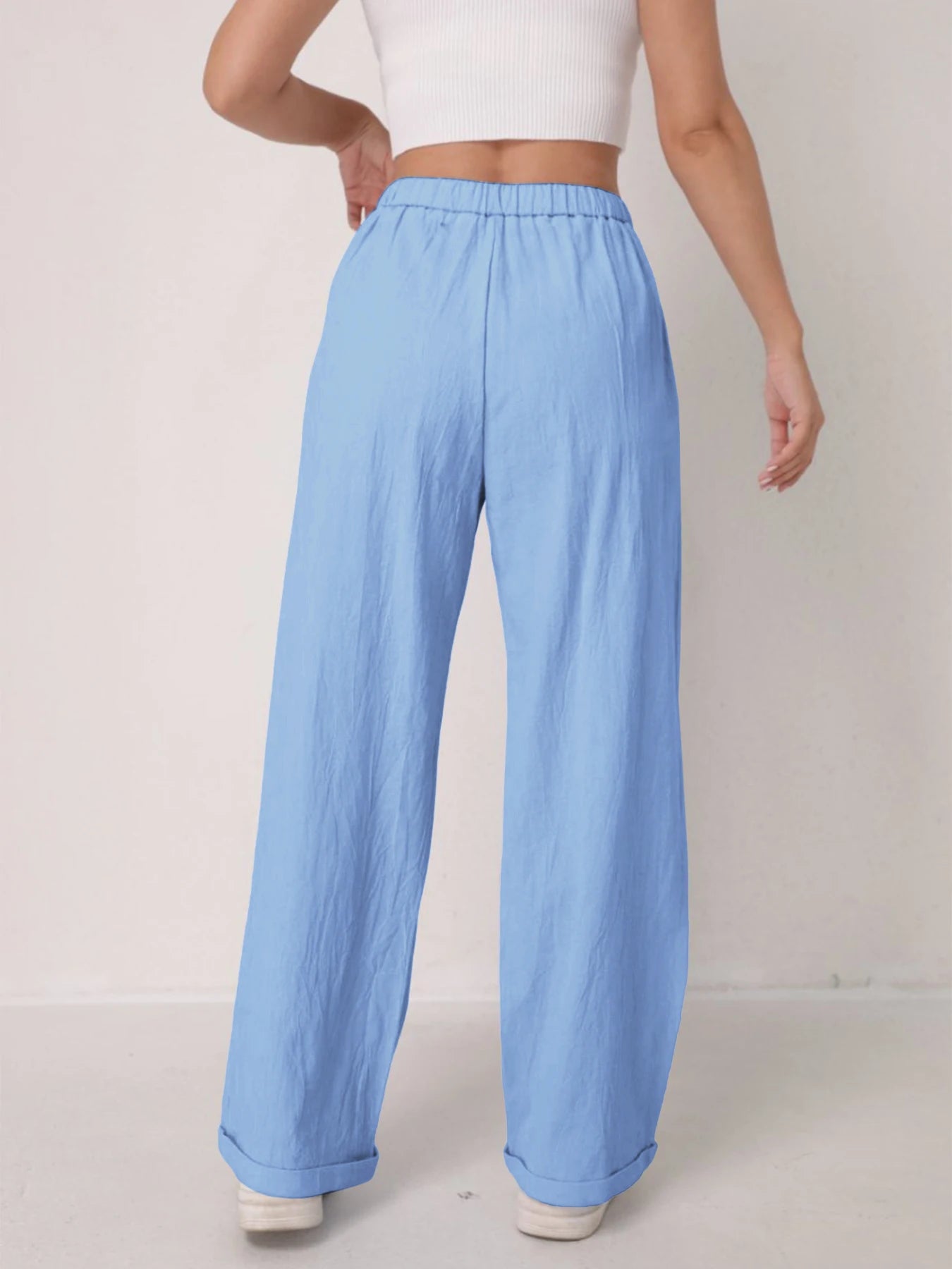 Pantalon Lin Taille Haute Décontracté Femme | MDN Store
