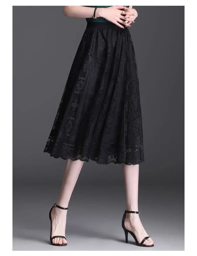 Jupe Longue Dentelle Plissée Taille Haute | MDN Store