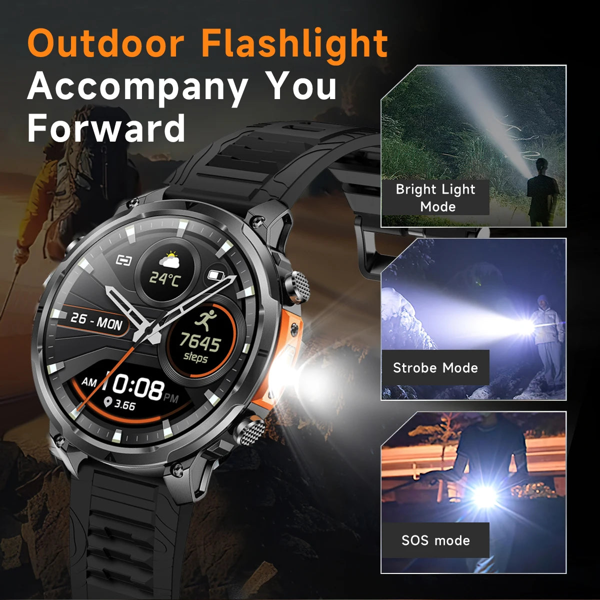 Montre GPS Militaire 1.7" 720mAh Lampe LED IP68 | MDN
