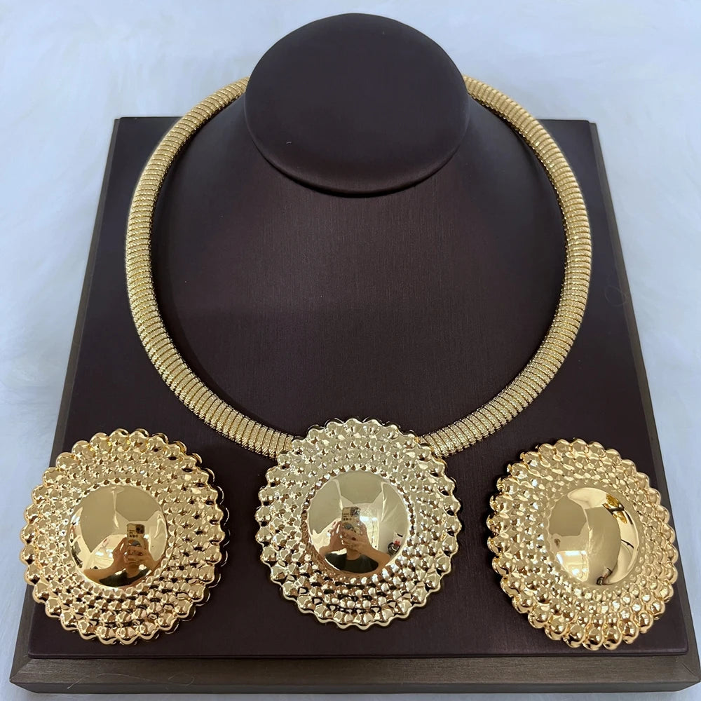 Parure Bijoux Dubai Femme Collier Boucles Oreilles Plaque Or Mariage | MDN Store 25