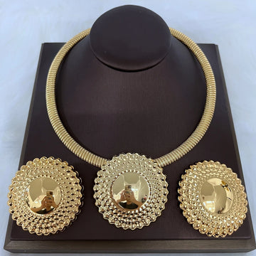 Parure Bijoux Dubai Femme Collier Boucles Oreilles Plaque Or Mariage | MDN Store 25