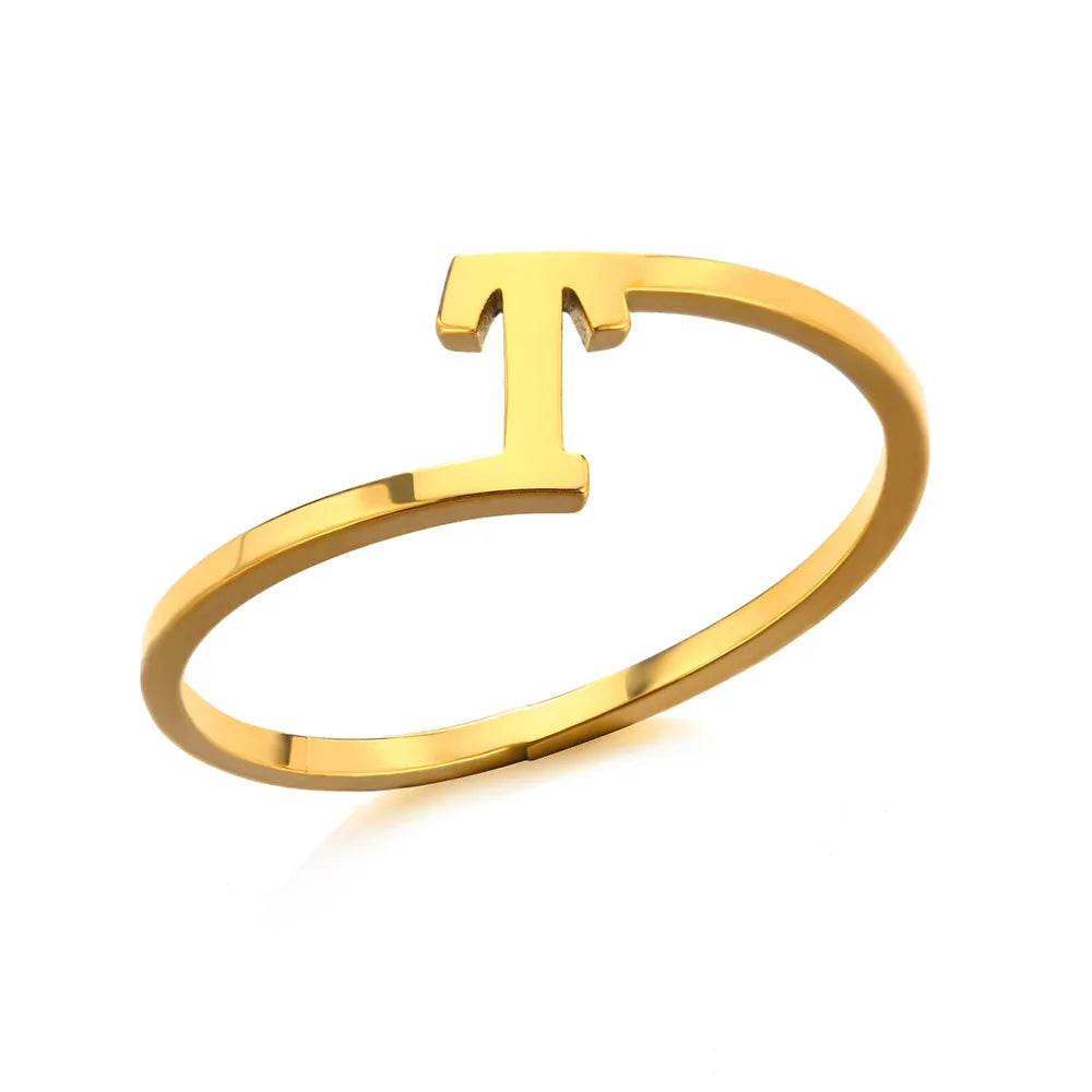 Bague Initiale Lettre A-Z Acier Doré | MDN Store