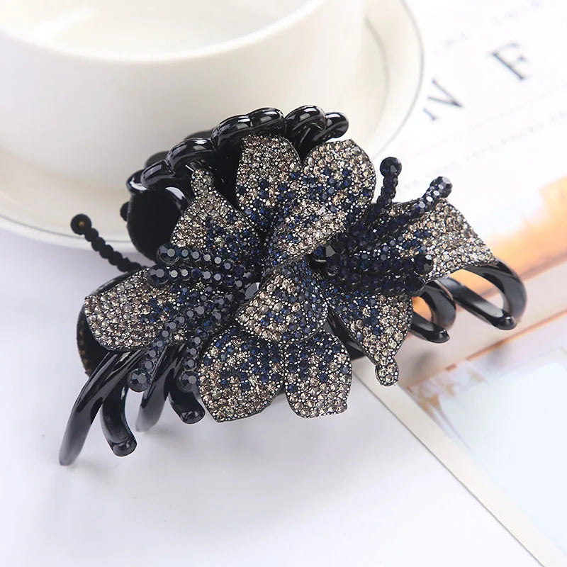 Pince Cheveux Double Fleur Strass Luxe - Barrette Crabe Élégante | MDN Store