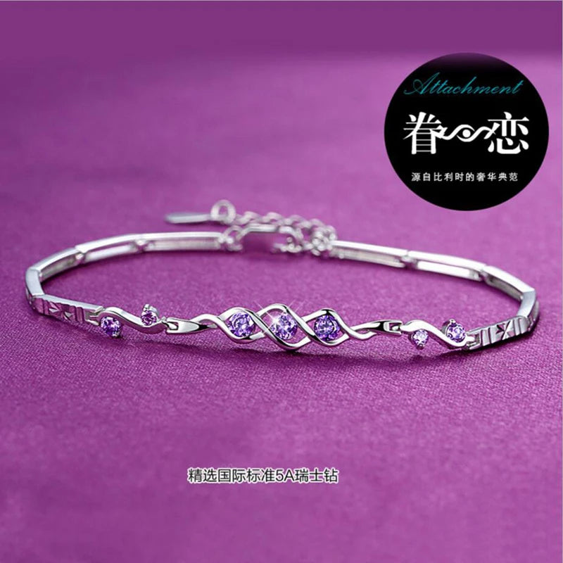 Bracelet Argent 925 Cœur Ange Zircon Violet Mariage | MDN
