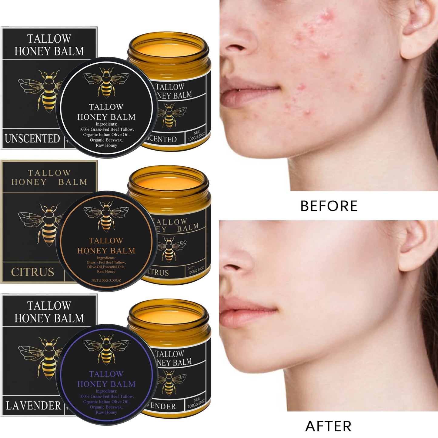 Crème Suif de Bœuf Miel Fouetté Visage Corps Hydratant Absorption Rapide 100g | MDN