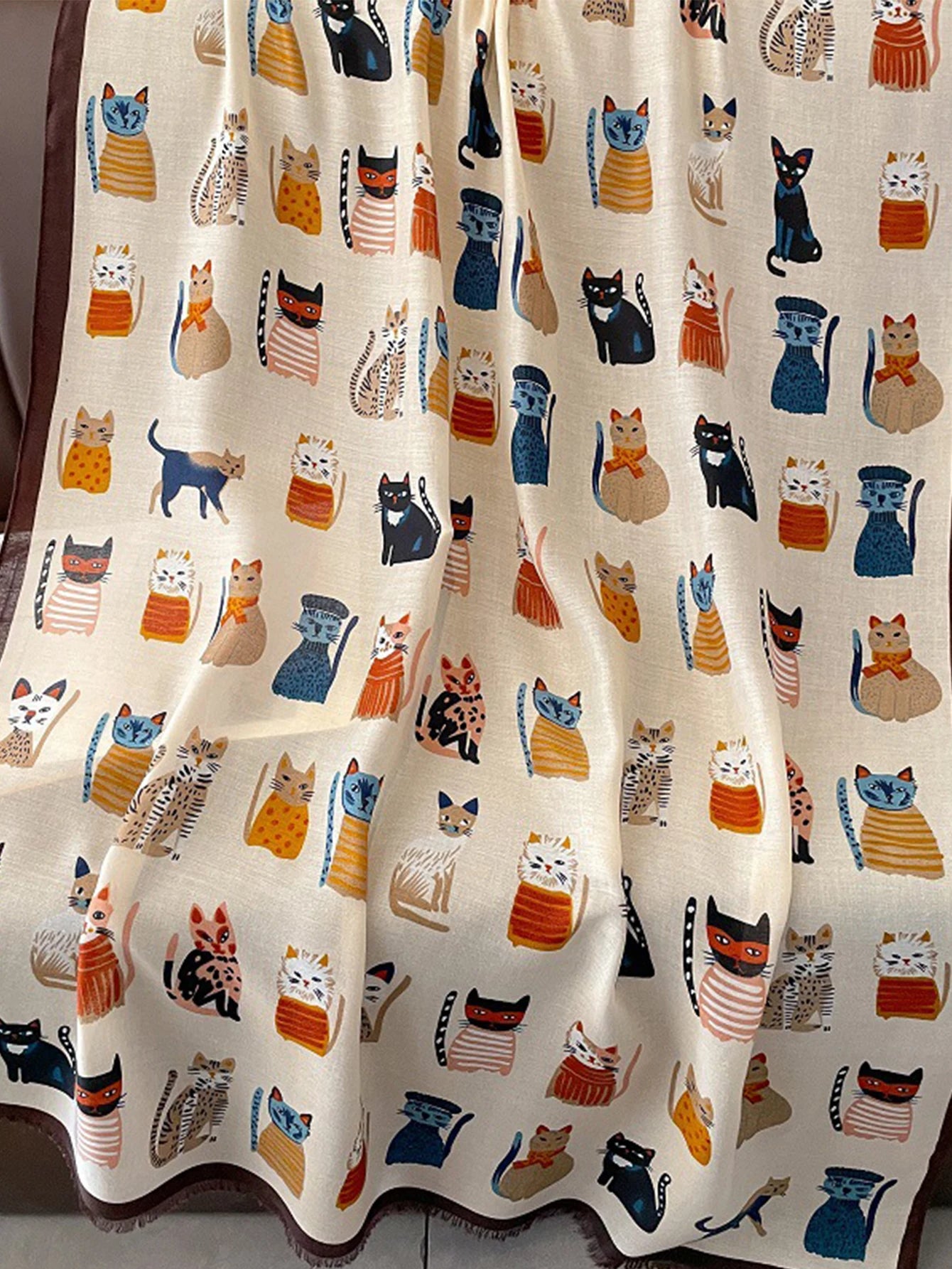 Écharpe Motif Chat Cartoon Viscose Douce Longue | MDN