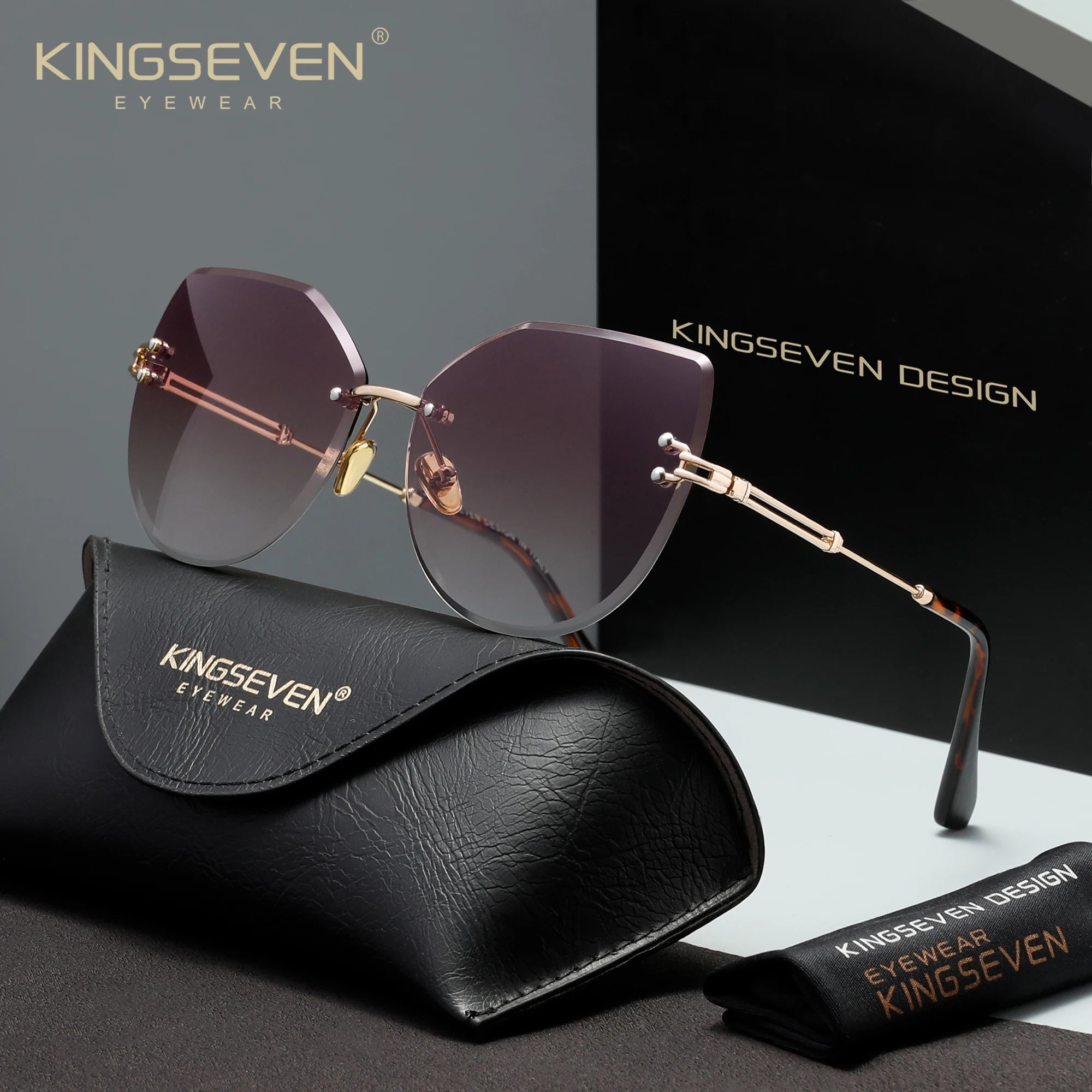 KINGSEVEN Lunettes de Soleil Sans Monture Femme Papillon Verres Dégradés UV400 | MDN Store 25