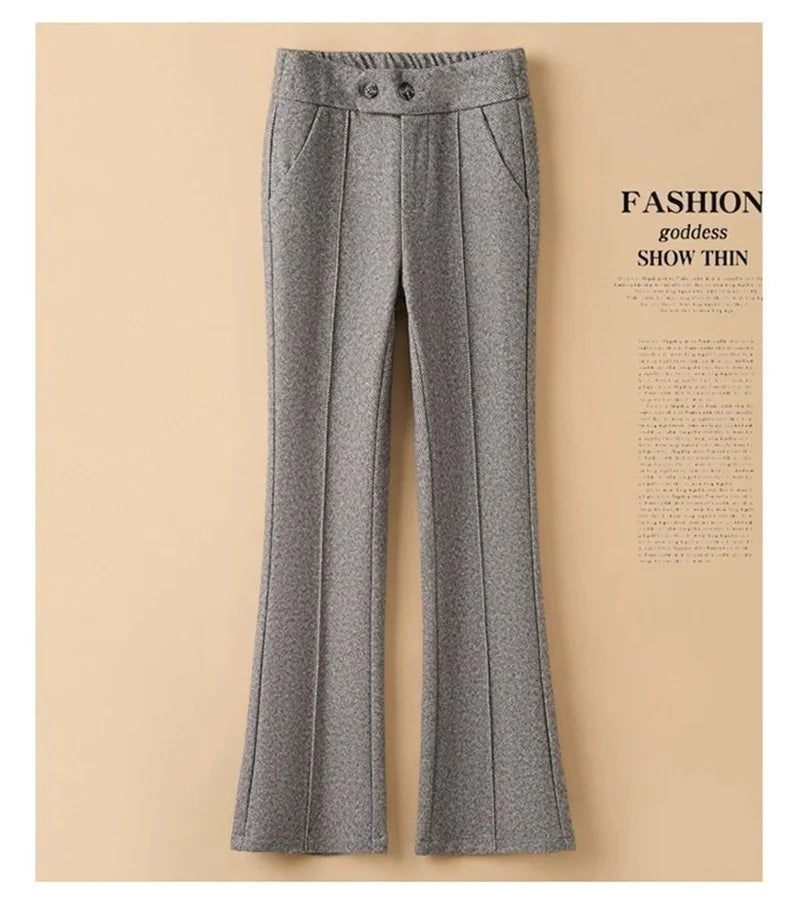 Pantalon Femme Laine Évasé Taille Haute - Bureau Chaud Automne Hiver | MDN