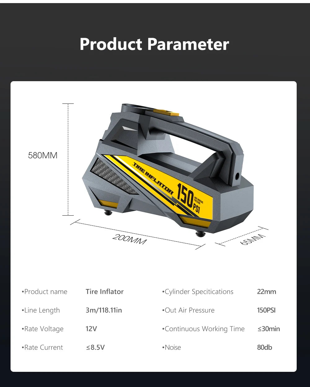 Compresseur Air Portable 12V 150PSI LED | MDN