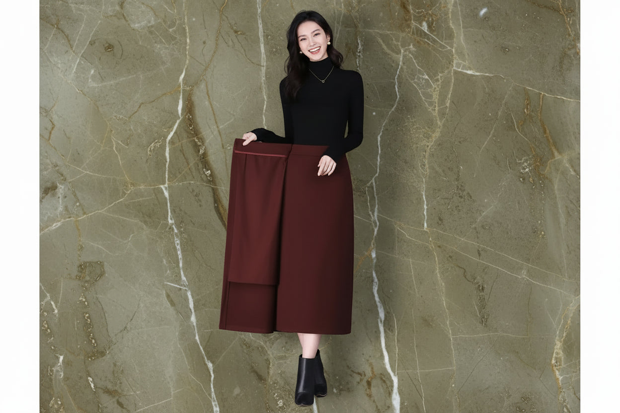 Jupe Droite Fendue en Laine Élégante Automne-Hiver | MDN Store