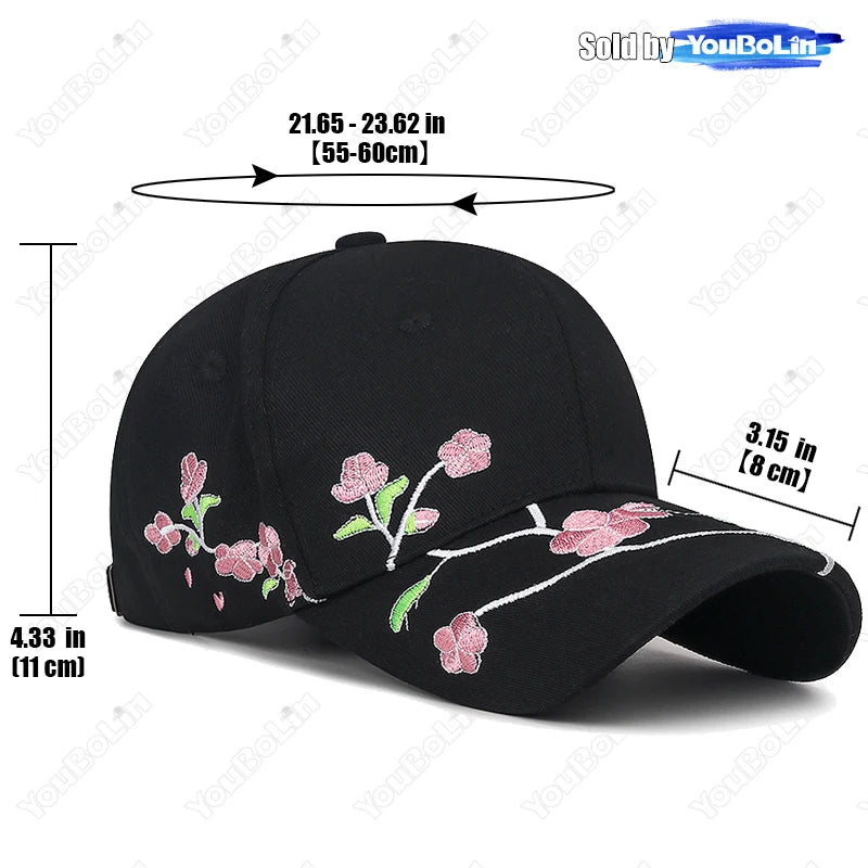 Casquette Bec de Canard Broderie Fleur de Prunier Femme Reglable | MDN Store 25