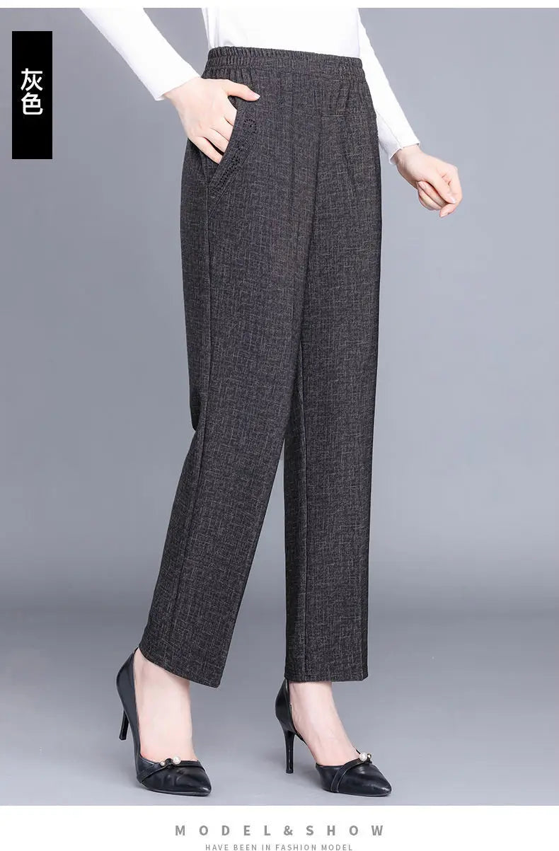 Pantalon Femme Carreaux Taille Élastique - Longueur Cheville Automne Hiver | MDN