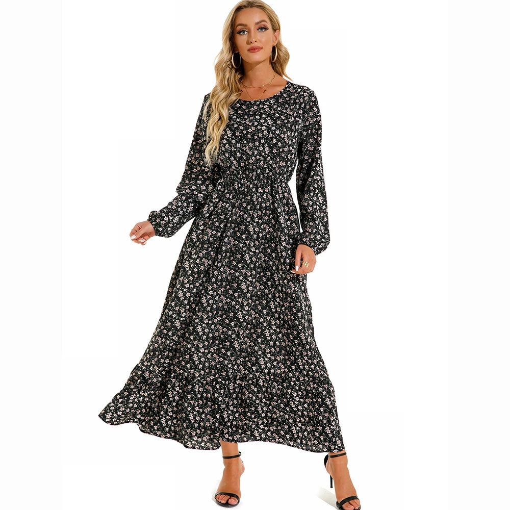 Robe Longue Femme Bohème Fleurie Taille Haute Été | MDN Store