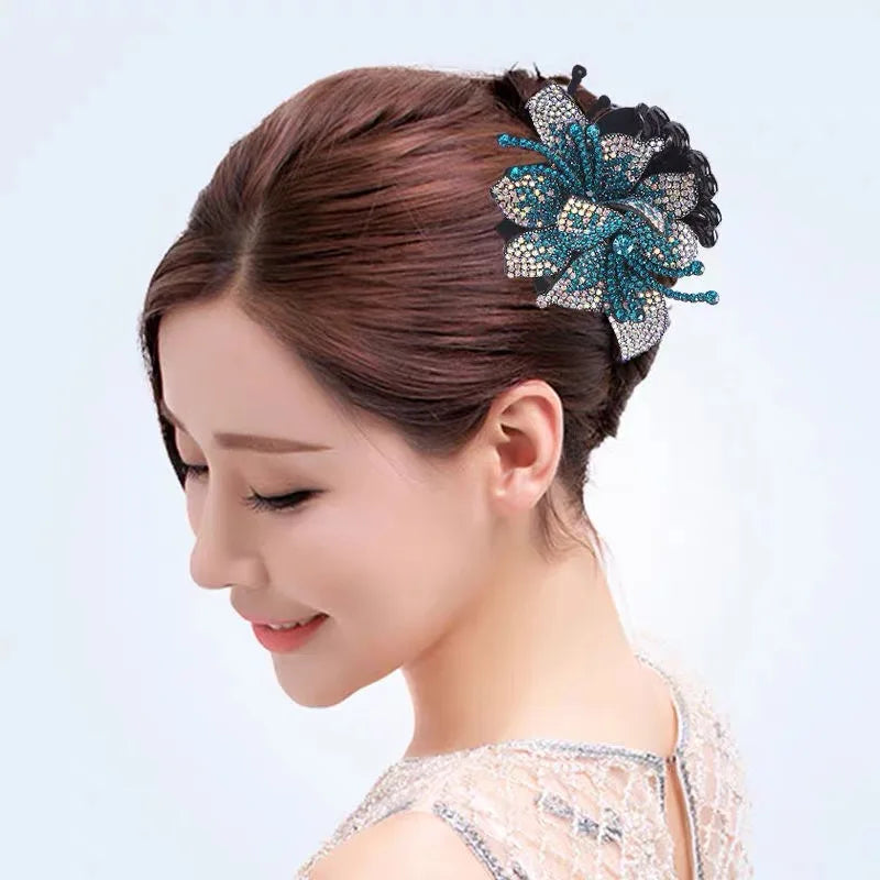 Pince Cheveux Fleur Strass Luxe Coréenne - Barrette Crabe Élégante | MDN Store