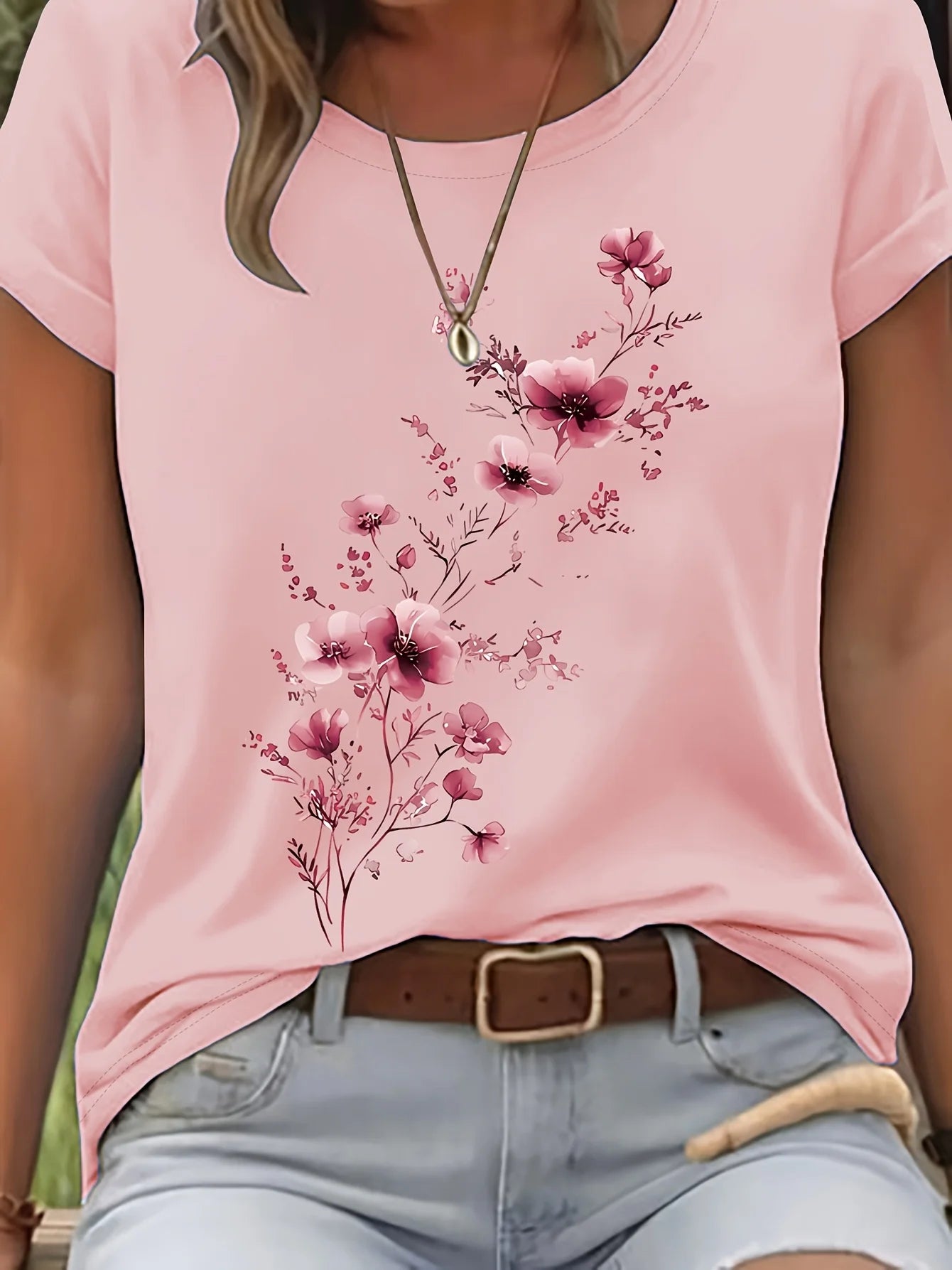 T-Shirt Floral Aquarelle Femme Manches Courtes Décontracté | MDN Store 25