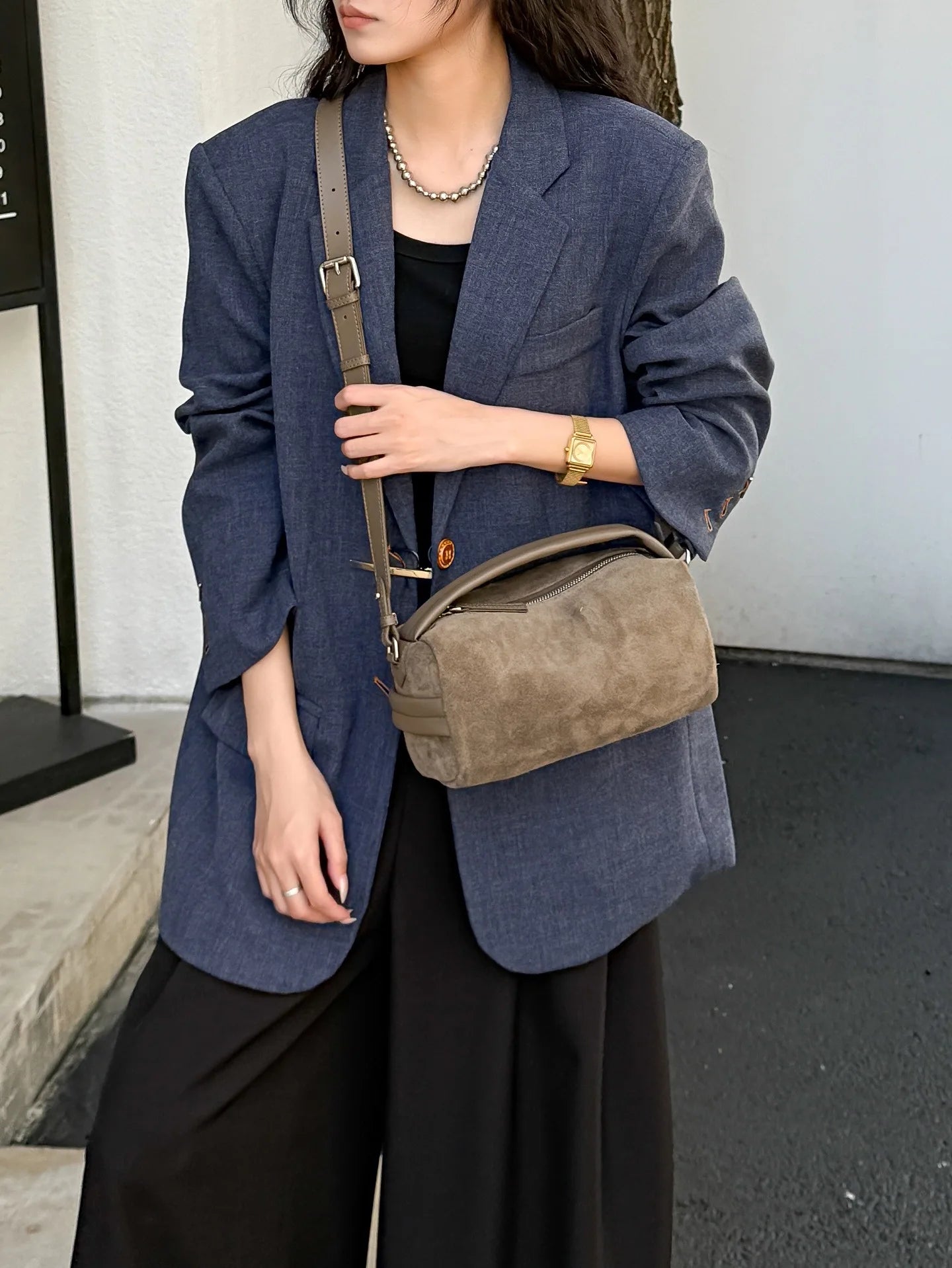 Sac Bandoulière Cylindrique Femme Cuir Véritable MDN - Luxe Designer