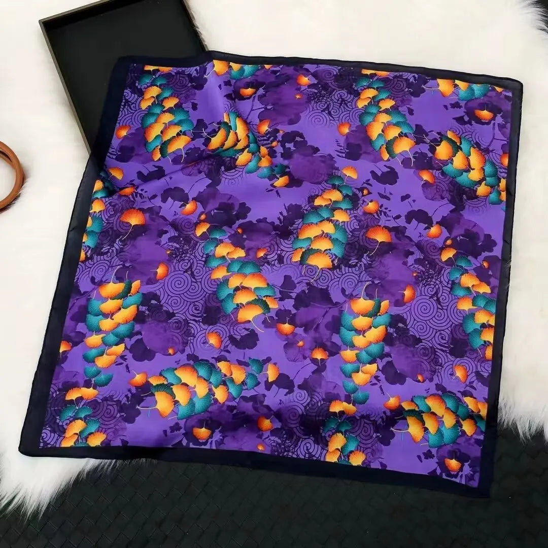 Foulard Carré Soie Satin Floral Violet 70cm Femme | MDN Store