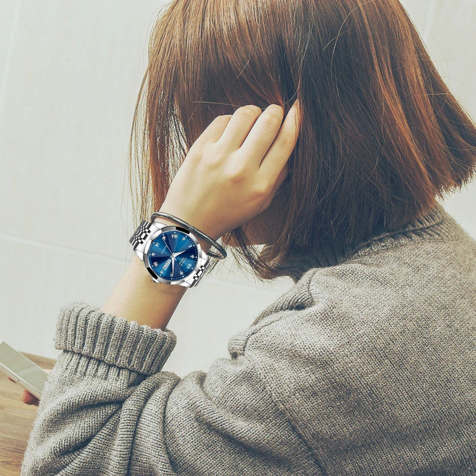 Montre Femme LIGE Luxe Acier Inoxydable - Étanche Lumineuse Date Quartz Cadeau | MDN