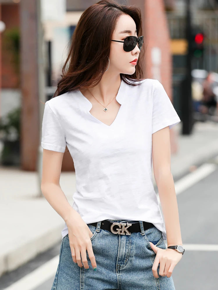T-Chemise Col V Coton Bambou Femme | MDN Store