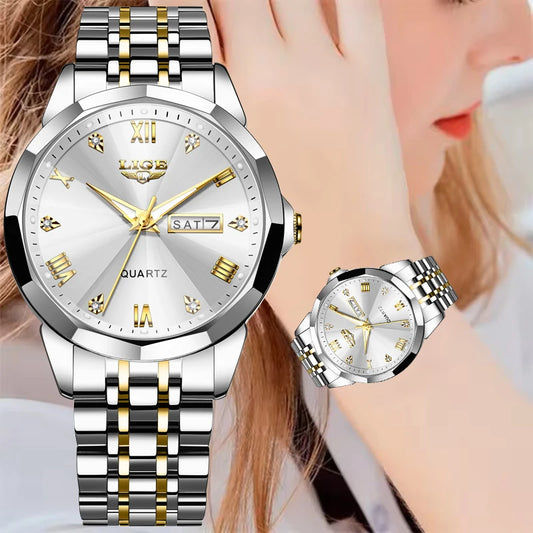 Montre Femme LIGE Luxe Acier Inoxydable - Étanche Lumineuse Date Quartz Cadeau | MDN