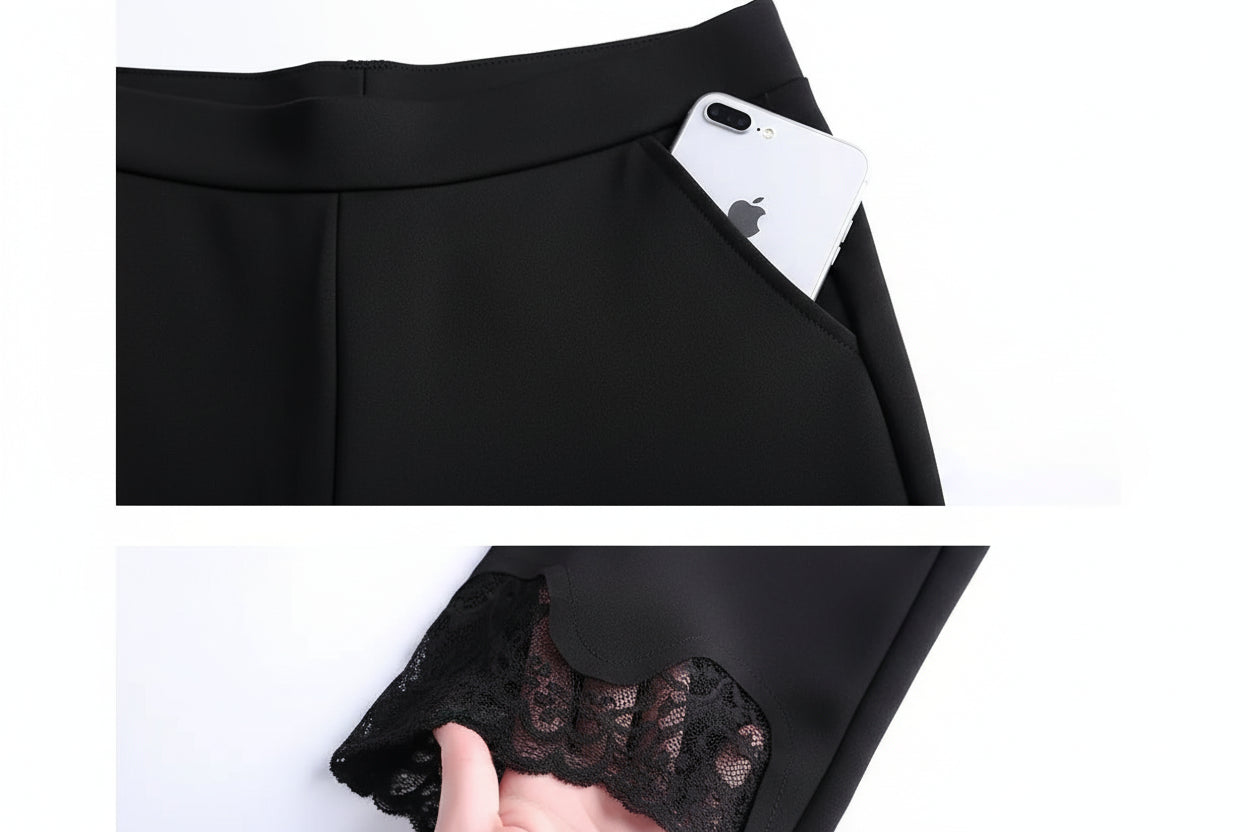 Pantalon Évasé Taille Haute Noir Dentelle Femme Élégant | MDN Store