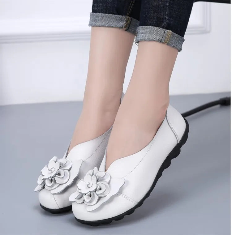 Ballerines Cuir Fleur Élégantes Grande Taille | MDN Store
