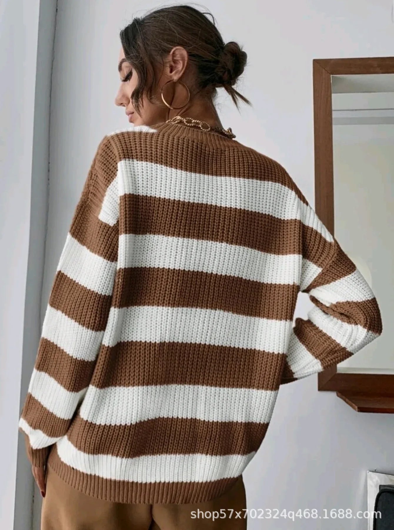 Pull Femme Loose Raye Manches Longues Tricot Epais 2 Coloris | MDN Store