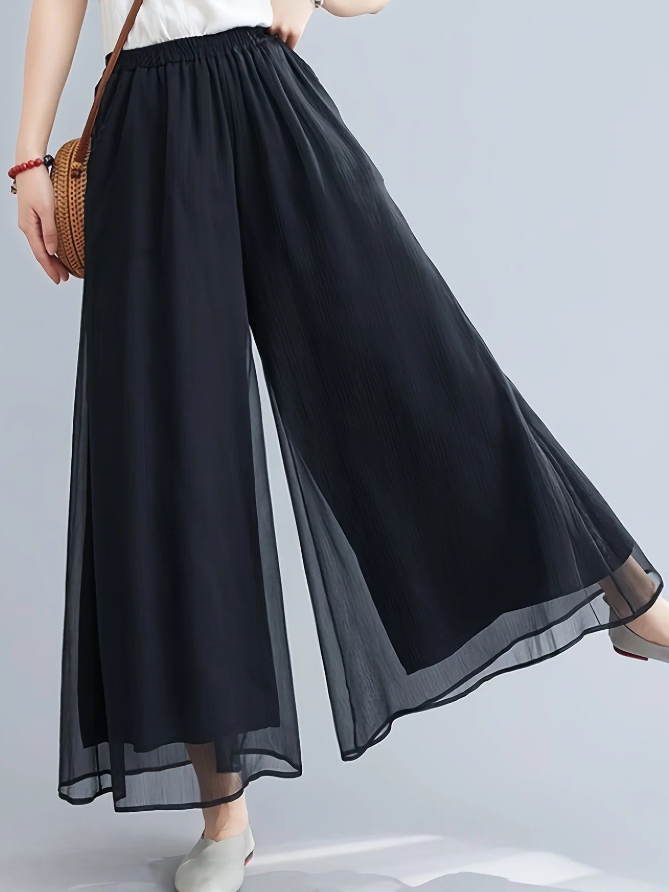Pantalon Femme Double Couche Mousseline Bleu | MDN Store