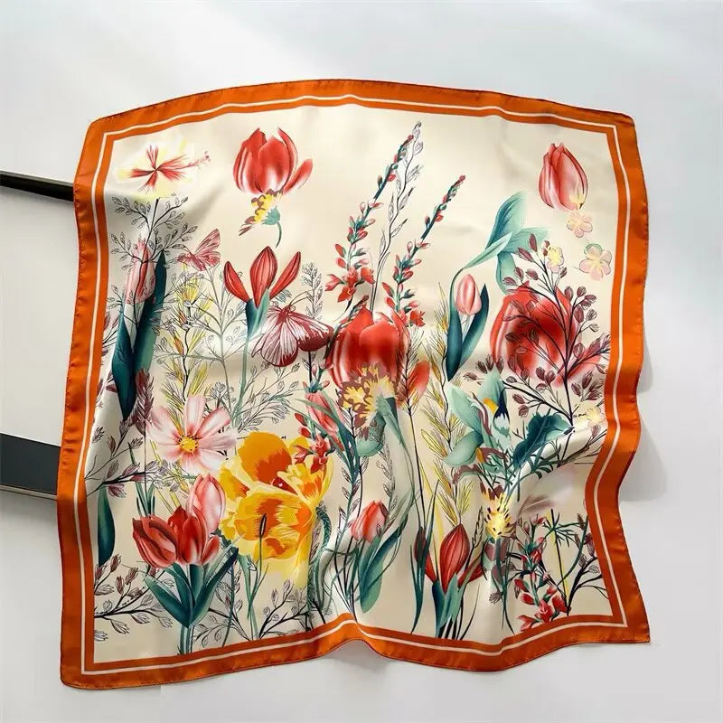 Foulard Carré Soie Satin Floral Violet 70cm Femme | MDN Store