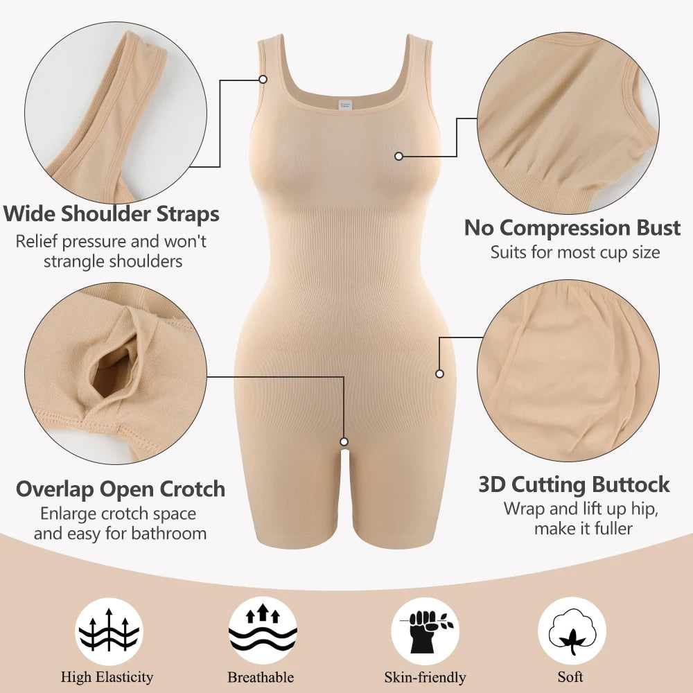 Body Gainant Bretelles Larges Shorty Femme - Gaine Complète Ventre Plat Confortable | MDN