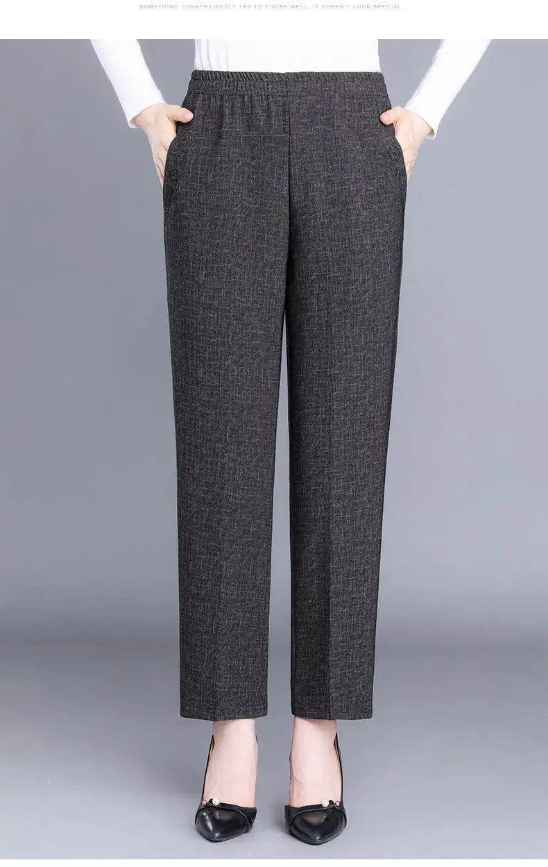 Pantalon Femme Carreaux Taille Élastique - Longueur Cheville Automne Hiver | MDN