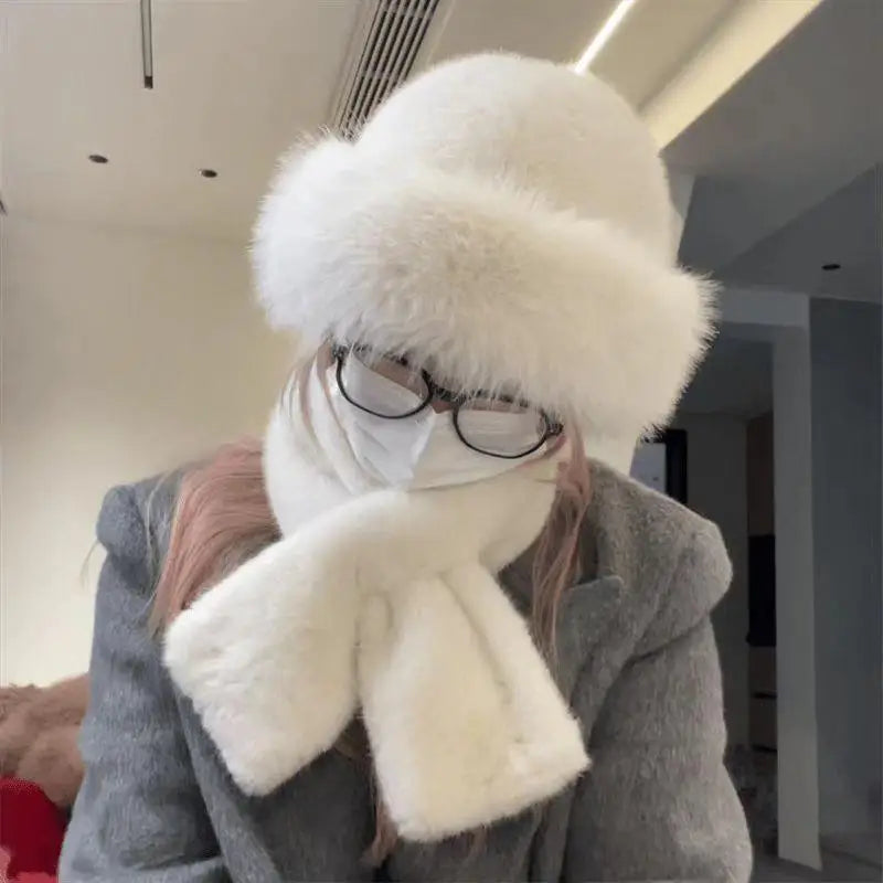 Bonnet Chapka Mongol Femme Fourrure Peluche - Écharpe Croisée Intégrée Coupe-Vent Protection Oreilles | MDN