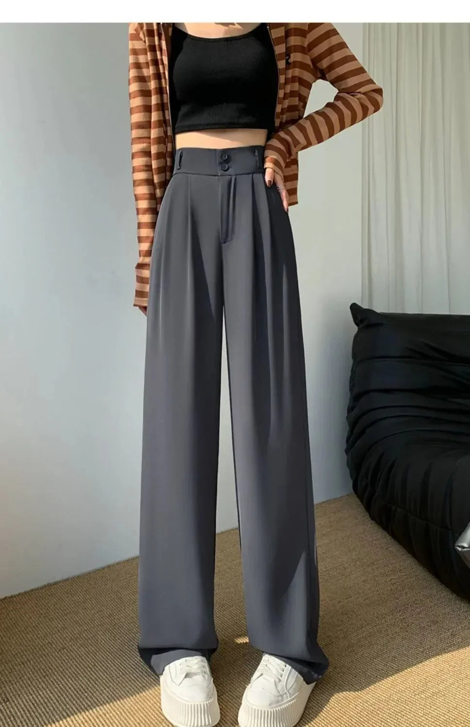 Pantalon Femme Grande Taille Haute Coréen - Baggy Bureau Élégant | MDN Store