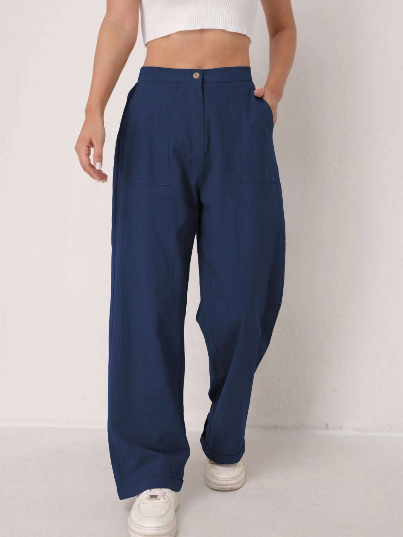 Pantalon Lin Taille Haute Décontracté Femme | MDN Store