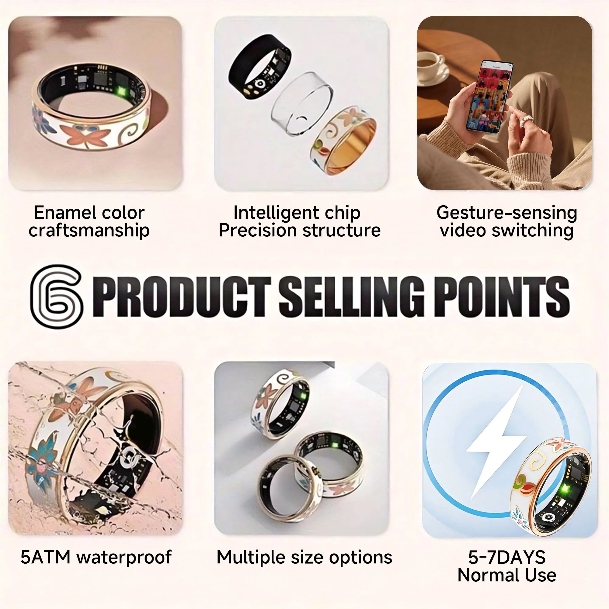 Bague Connectée Émail Coloré Santé Sommeil Sport Femme | MDN Store