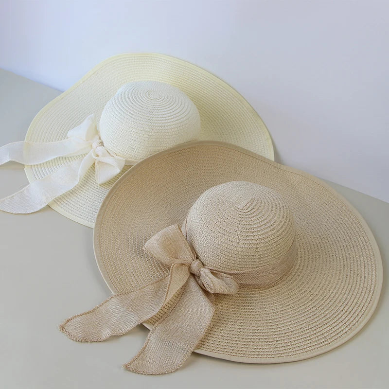 Chapeau de Paille Femme Ete Bord Large Panama Noeud Papillon | MDN Store