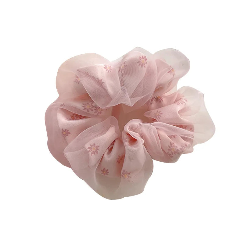 Chouchou Double Couche Organza Soie Fleur Douce - Élastique Cheveux Fille | MDN Store
