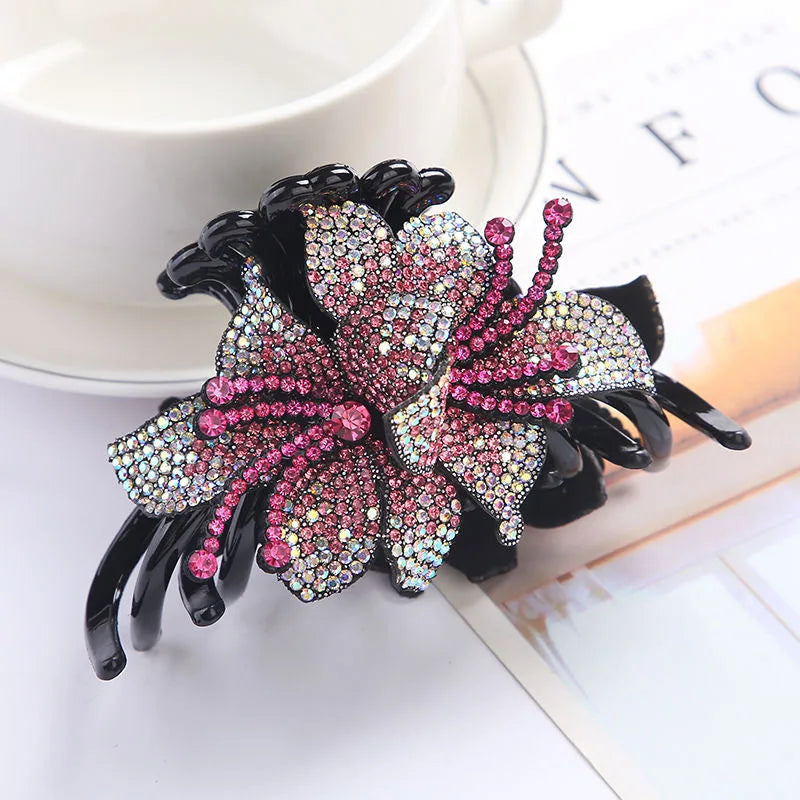 Pince Cheveux Double Fleur Strass Luxe - Barrette Crabe Élégante | MDN Store